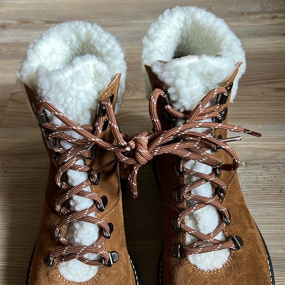 Bernardo Dash Hiker Boots Shearling Suede Brown New - Picture 10 of 12